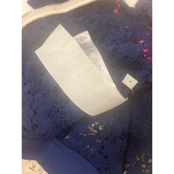 Gucci Lace Bomber Jacket Pink Navy Cream Zip-Up Logo Patch - Picture 16 of 16